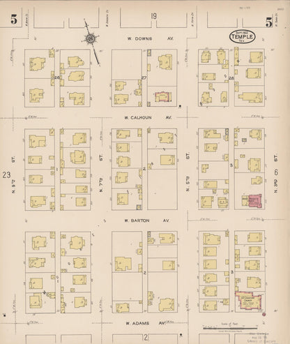 Sanborn Fire Insurance Map from Temple, Bell County, Texas (1922), Sheet #0005 - Historic Sanborn Fire Insurance Map Print, vintage old map wall art, antique decor, genealogy gift, Texas Texas map