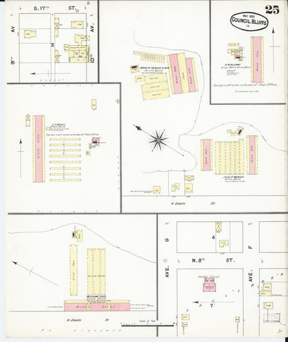 Sanborn Fire Insurance Map from Council Bluffs, Pottawattamie County, Iowa (1891), Sheet #0025 - Historic Sanborn Fire Insurance Map Print