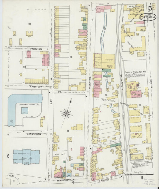 Sanborn Fire Insurance Map from Pottsville, Schuylkill County, Pennsylvania (1895), Sheet #0005 - Historic Sanborn Fire Insurance Map Print, vintage old map wall art, antique decor, genealogy gift, Pennsylvania Pennsylvania map