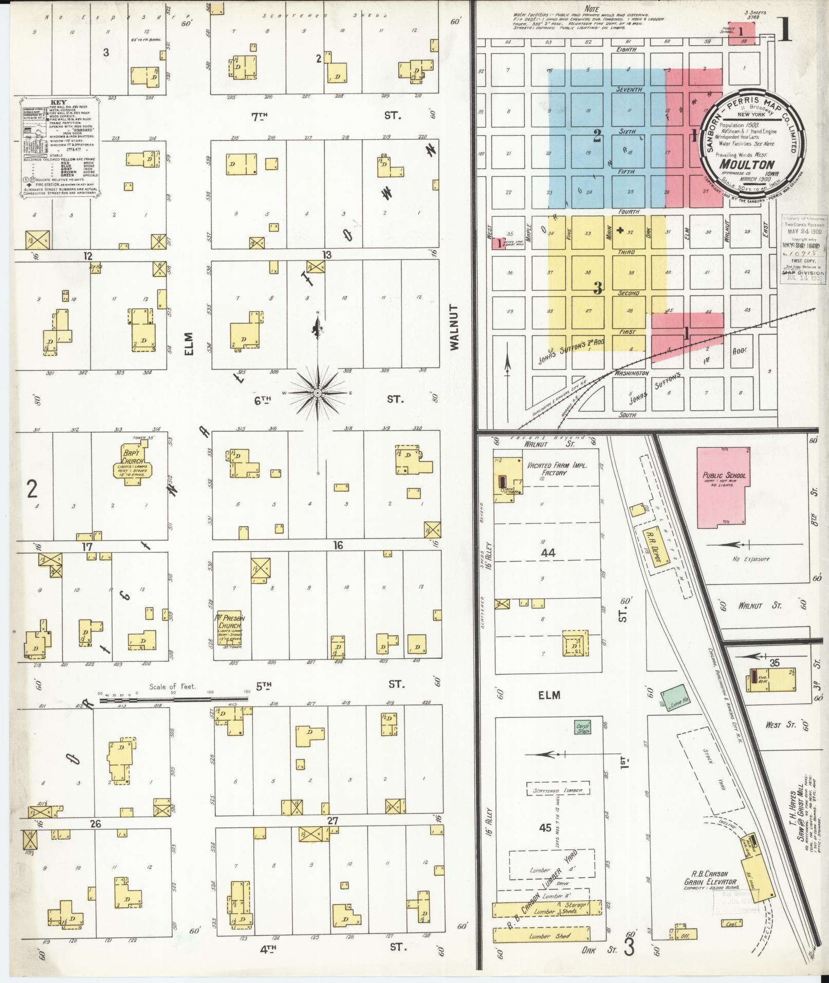 Sanborn Fire Insurance Map from Moulton, Appanoose County, Iowa (1900), Sheet #0001 - Historic Sanborn Fire Insurance Map Print