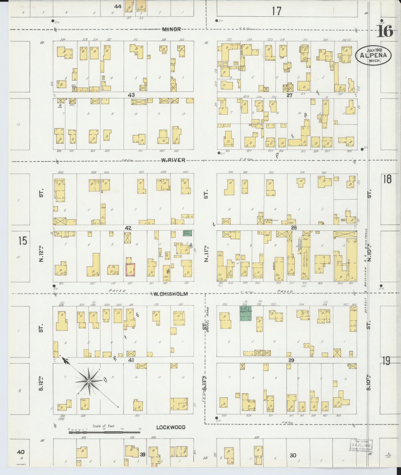 Sanborn Fire Insurance Map from Alpena, Alpena County, Michigan (1901), Sheet #0016 - Historic Sanborn Fire Insurance Map Print, vintage old map wall art, antique decor, genealogy gift, Michigan Michigan map