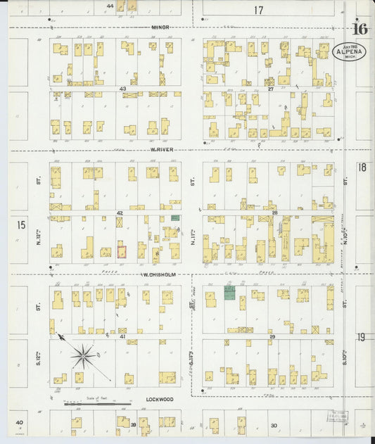 Sanborn Fire Insurance Map from Alpena, Alpena County, Michigan (1901), Sheet #0016 - Historic Sanborn Fire Insurance Map Print, vintage old map wall art, antique decor, genealogy gift, Michigan Michigan map