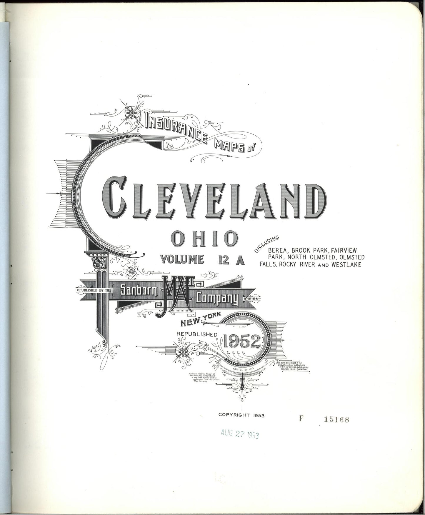 Sanborn Fire Insurance Map from Cleveland, Cuyahoga County, Ohio (1952), Sheet #0001 - Complete Map Set gallery image, historic Sanborn map, vintage wall art, Ohio Ohio
