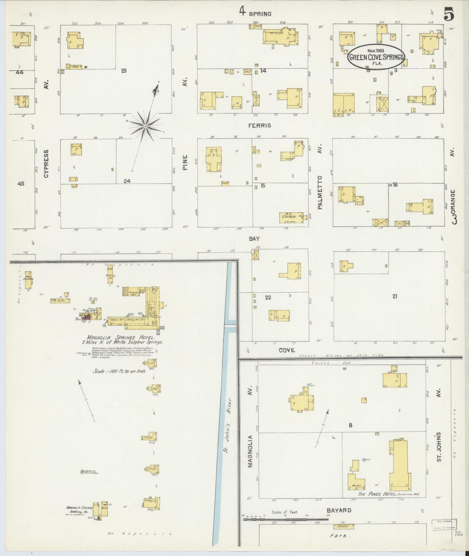 Sanborn Fire Insurance Map from Green Cove Springs, Clay County, Florida (1903), Sheet #0005 - Complete Map Set gallery image, historic Sanborn map, vintage wall art, Florida Florida