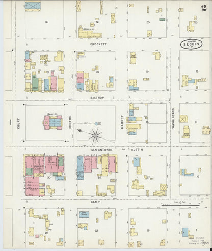 Sanborn Fire Insurance Map from Seguin, Guadalupe County, Texas (1896), Sheet #0002 - Historic Sanborn Fire Insurance Map Print, vintage old map wall art, antique decor, genealogy gift, Texas Texas map