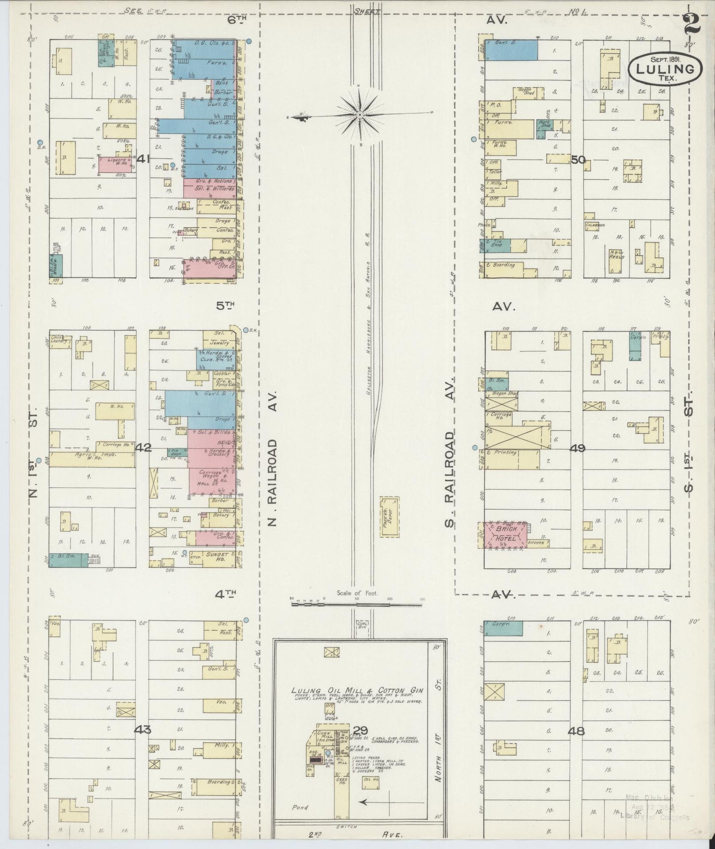 Sanborn Fire Insurance Map from Luling, Caldwell County, Texas (1891), Sheet #0002 - Historic Sanborn Fire Insurance Map Print, vintage old map wall art, antique decor, genealogy gift, Texas Texas map