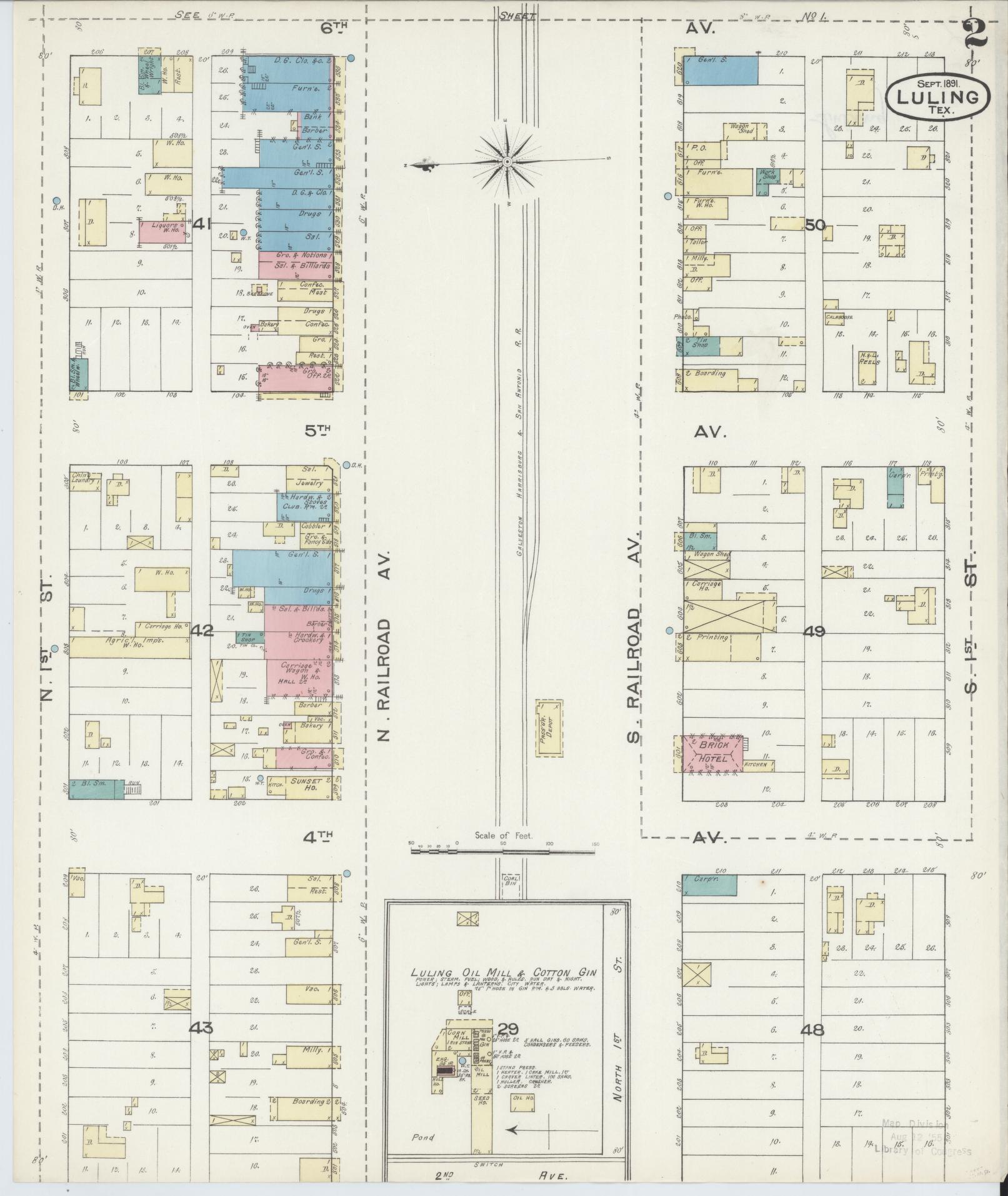 Sanborn Fire Insurance Map from Luling, Caldwell County, Texas (1891), Sheet #0002 - Historic Sanborn Fire Insurance Map Print, vintage old map wall art, antique decor, genealogy gift, Texas Texas map