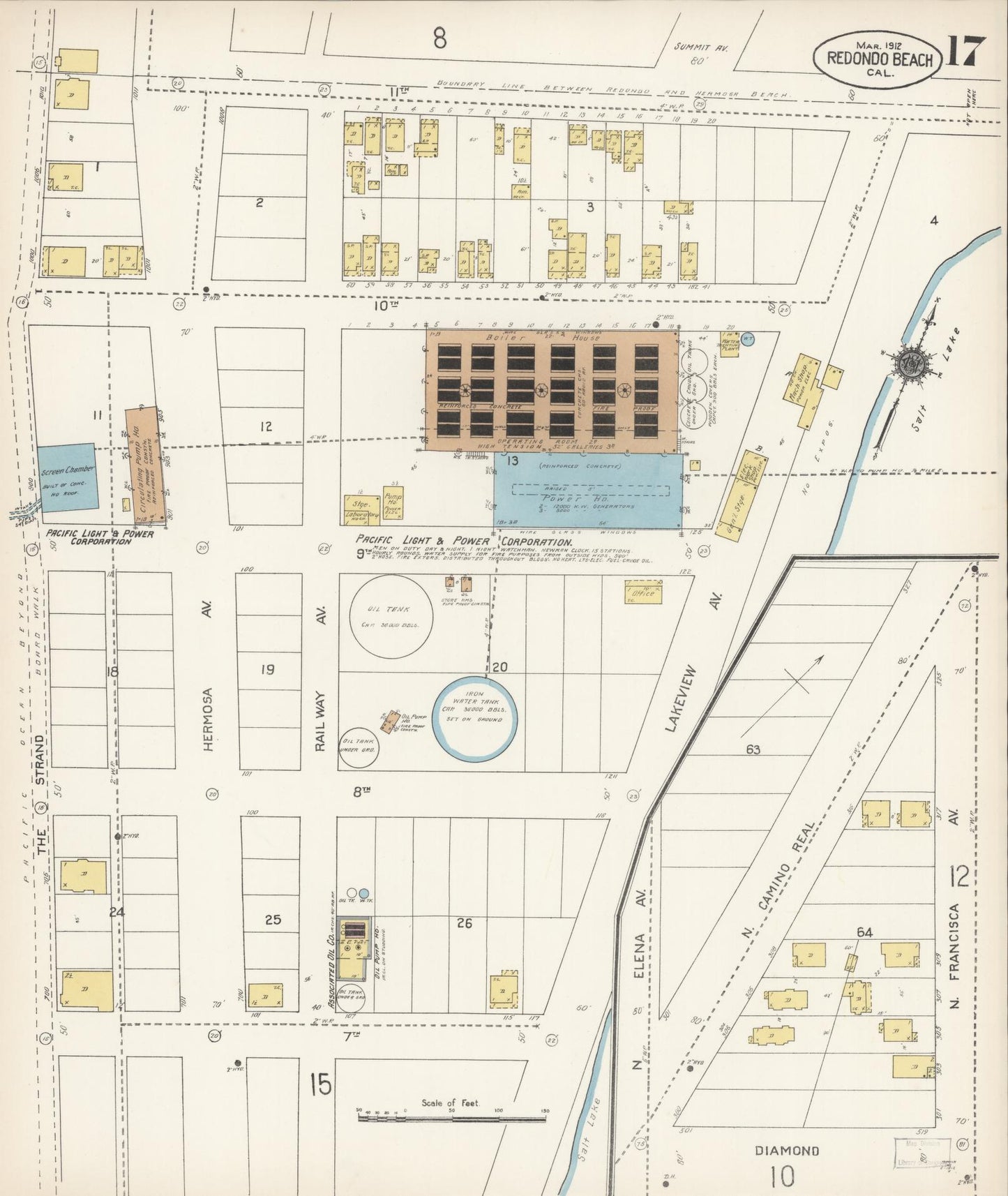Sanborn Fire Insurance Map from Redondo Beach, Los Angeles County, California (1912), Sheet #0017 - Complete Map Set gallery image, historic Sanborn map, vintage wall art, California California