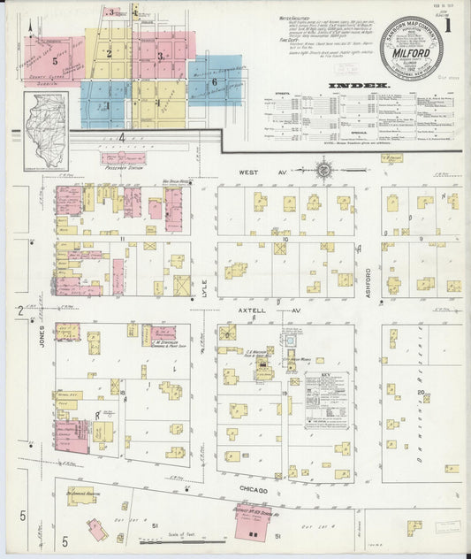 Sanborn Fire Insurance Map from Milford, Iroquois County, Illinois (1912), Sheet #0001 - Historic Sanborn Fire Insurance Map Print, vintage old map wall art, antique decor, genealogy gift, Illinois Illinois map