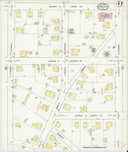 Sanborn Fire Insurance Map from Opelika, Lee County, Alabama (1909), Sheet #0011 - Complete Map Set gallery image, historic Sanborn map, vintage wall art, Alabama Alabama