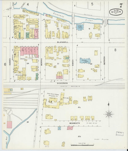 Sanborn Fire Insurance Map from Dover, Morris County, New Jersey (1896), Sheet #0007 - Complete Map Set gallery image, historic Sanborn map, vintage wall art, New Jersey New Jersey