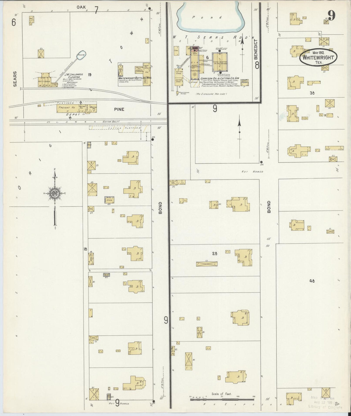 Sanborn Fire Insurance Map from Whitewright, Grayson County, Texas (1912), Sheet #0009 - Historic Sanborn Fire Insurance Map Print, vintage old map wall art, antique decor, genealogy gift, Texas Texas map