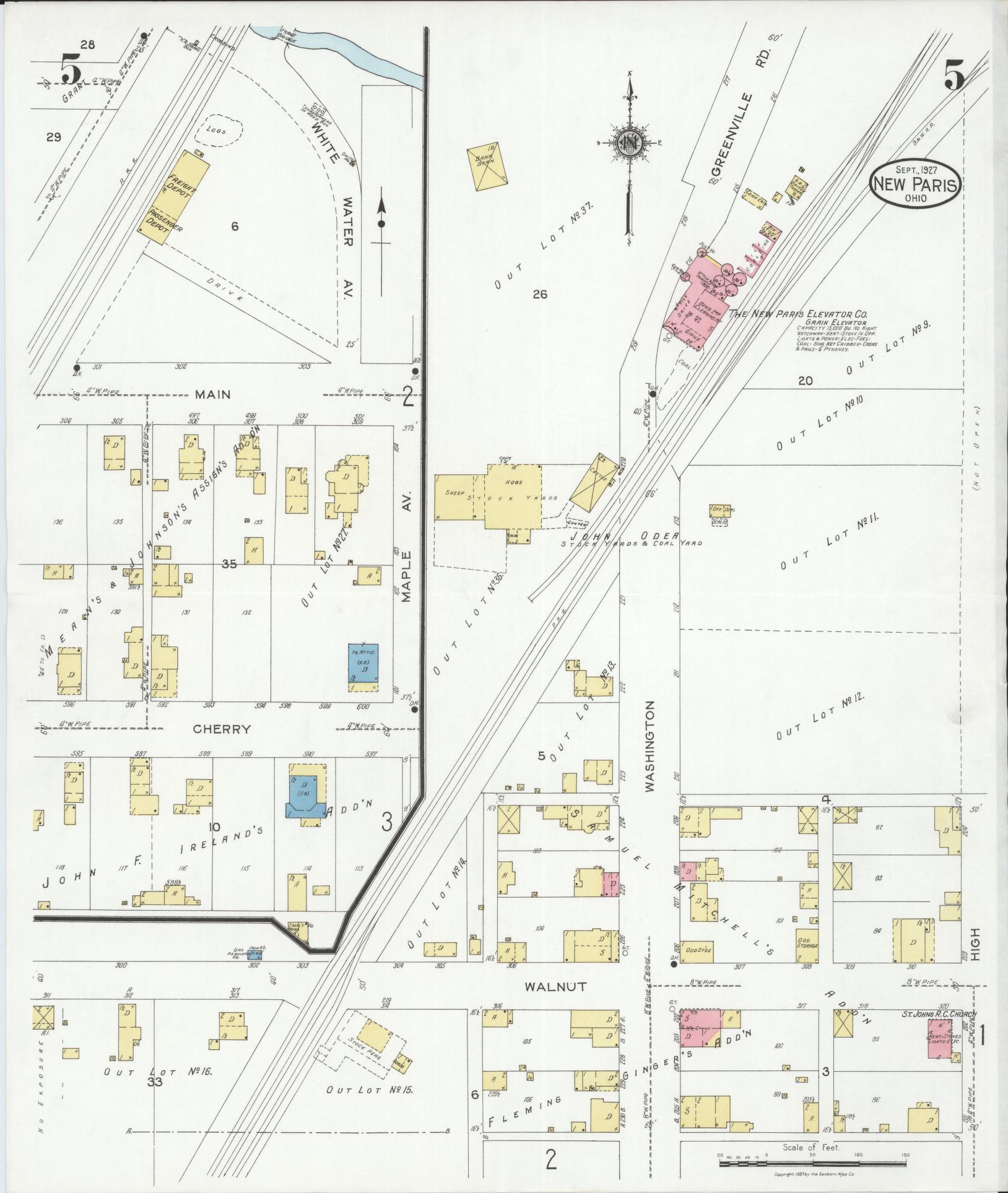 Sanborn Fire Insurance Map from New Paris, Preble County, Ohio (1927), Sheet #0005 - Complete Map Set gallery image, historic Sanborn map, vintage wall art, Ohio Ohio