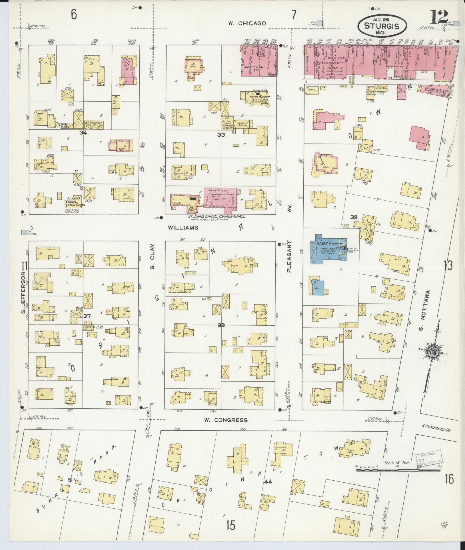 Sanborn Fire Insurance Map from Sturgis, Saint Joseph County, Michigan (1911), Sheet #0012 - Historic Sanborn Fire Insurance Map Print, vintage old map wall art, antique decor, genealogy gift, Michigan Michigan map