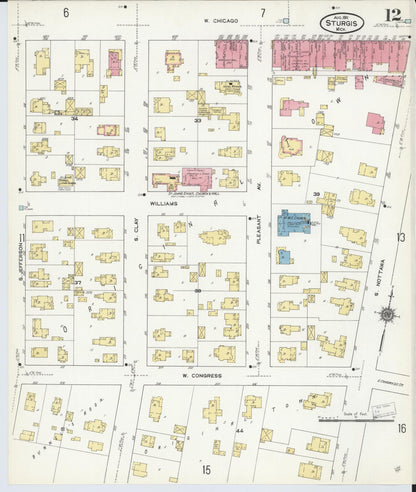 Sanborn Fire Insurance Map from Sturgis, Saint Joseph County, Michigan (1911), Sheet #0012 - Historic Sanborn Fire Insurance Map Print, vintage old map wall art, antique decor, genealogy gift, Michigan Michigan map