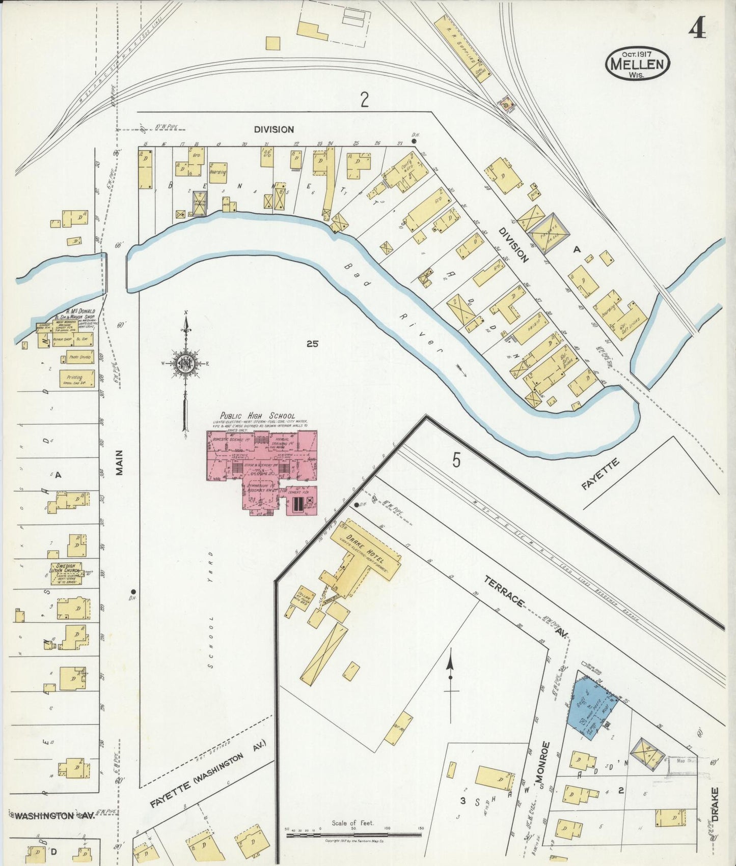 Sanborn Fire Insurance Map from Mellen, Ashland County, Wisconsin (1917), Sheet #0004 - Complete Map Set gallery image, historic Sanborn map, vintage wall art, Wisconsin Wisconsin