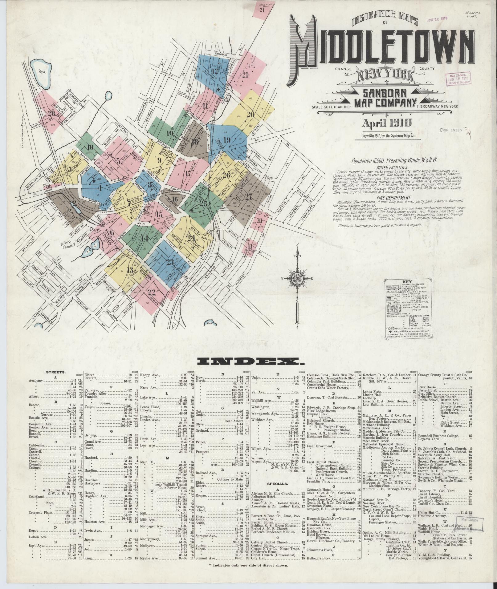 Sanborn Fire Insurance Map from Middletown, Orange County, New York. (1910) – Historic Sanborn Fire Insurance Map Print