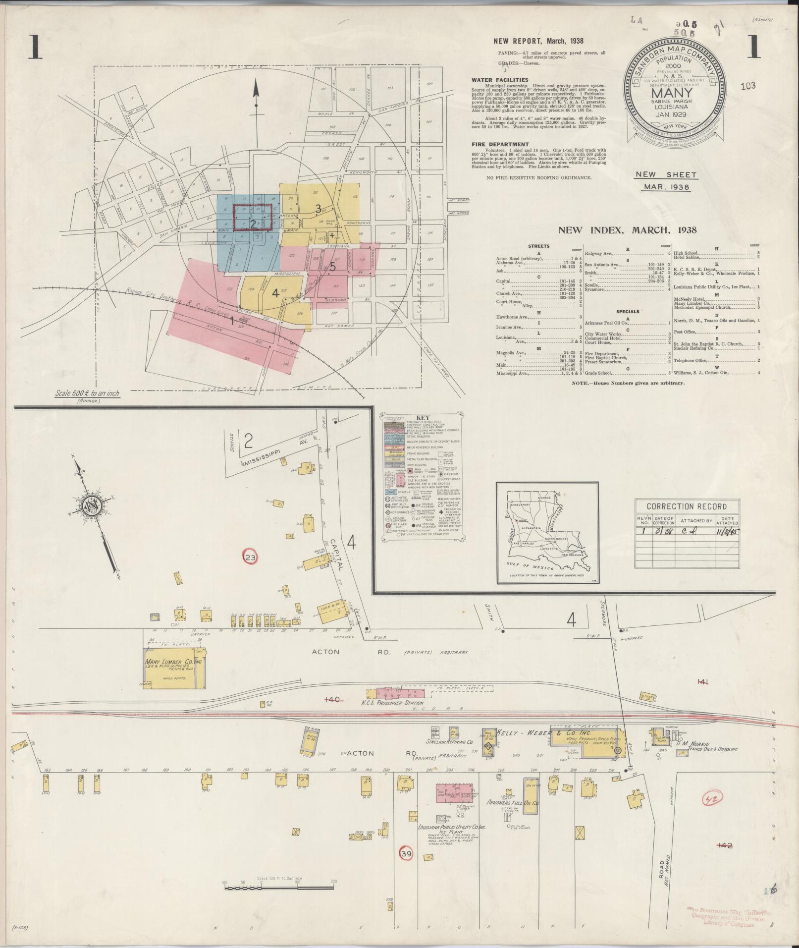 Sanborn Fire Insurance Map from Many, Sabine Parish, Louisiana. (1938) – Historic Sanborn Fire Insurance Map Print