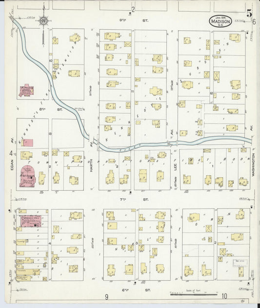 Sanborn Fire Insurance Map from Madison, Lake County, South Dakota (1914), Sheet #0005 - Historic Sanborn Fire Insurance Map Print, vintage old map wall art, antique decor, genealogy gift, South Dakota South Dakota map