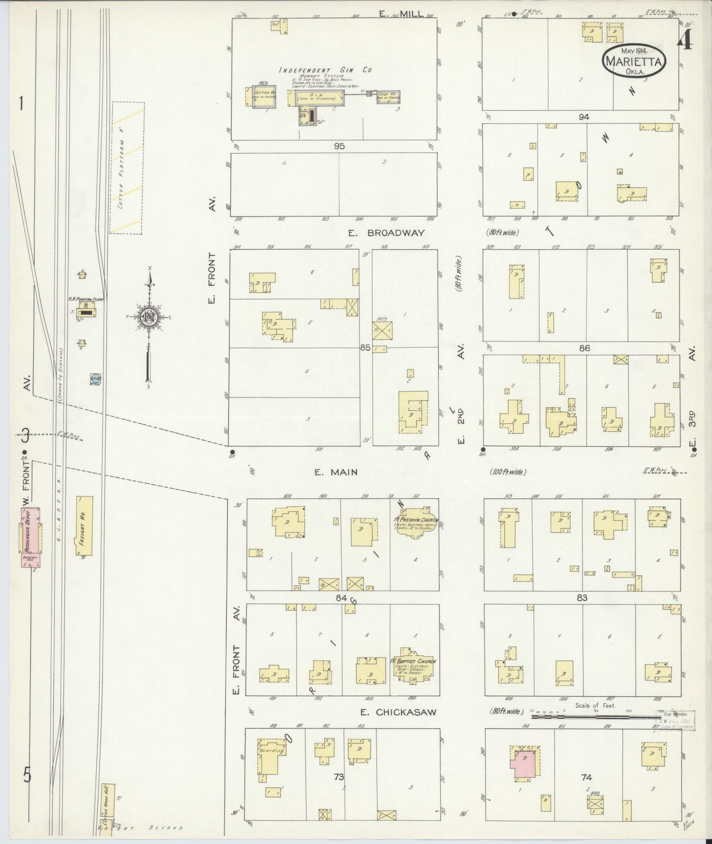 Sanborn Fire Insurance Map from Marietta, Love County, Oklahoma (1914), Sheet #0004 - Complete Map Set gallery image, historic Sanborn map, vintage wall art, Oklahoma Oklahoma
