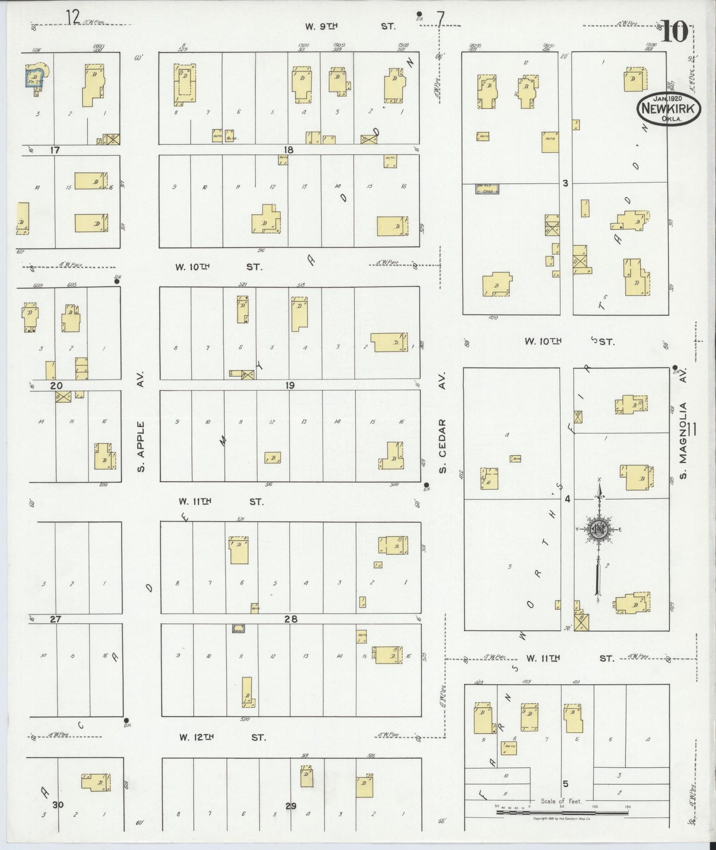 Sanborn Fire Insurance Map from Newkirk, Kay County, Oklahoma (1920), Sheet #0010 - Complete Map Set gallery image, historic Sanborn map, vintage wall art, Oklahoma Oklahoma