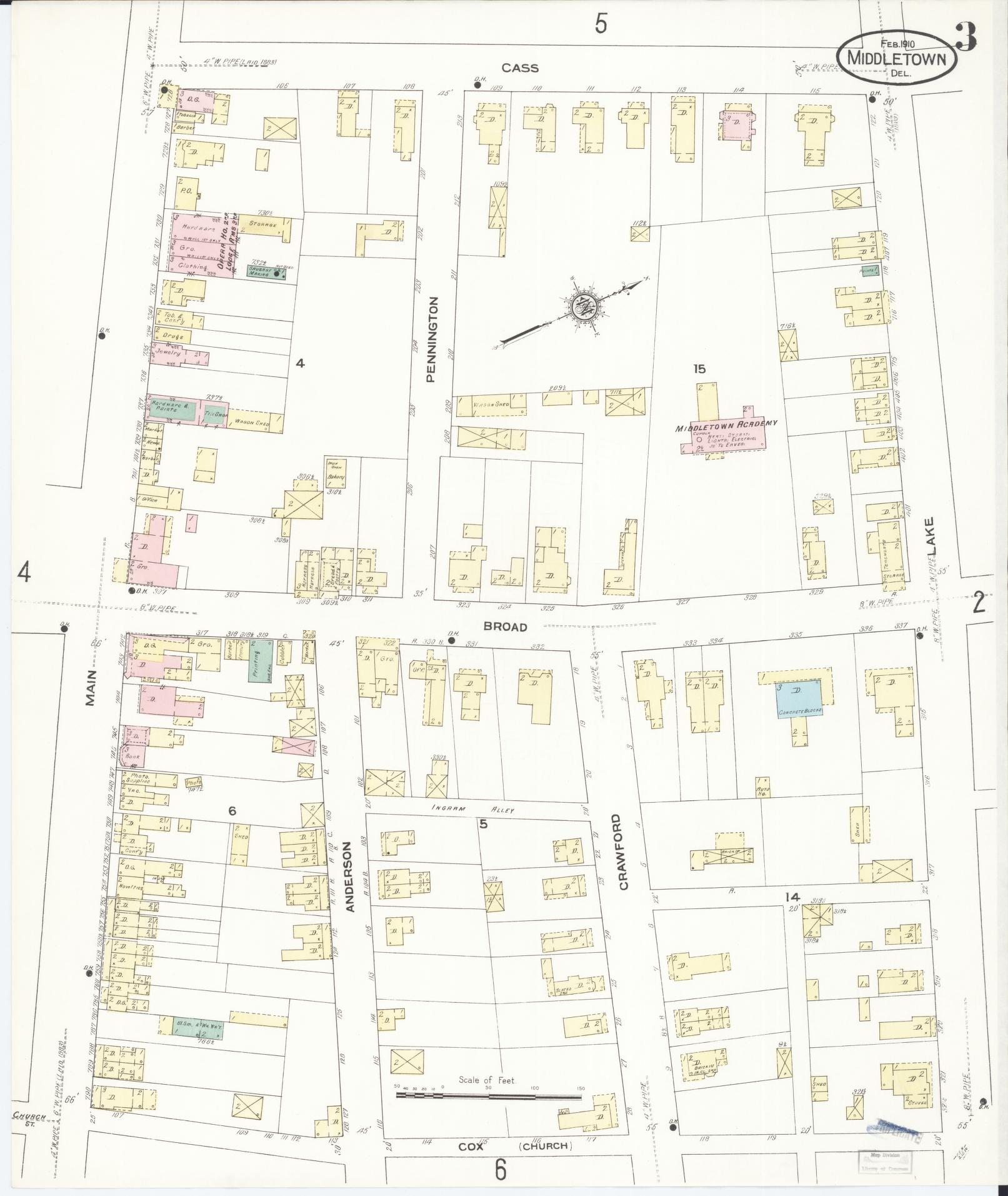 Sanborn Fire Insurance Map from Middletown, New Castle County, Delaware (1910), Sheet #0003 - Complete Map Set gallery image, historic Sanborn map, vintage wall art, Delaware Delaware