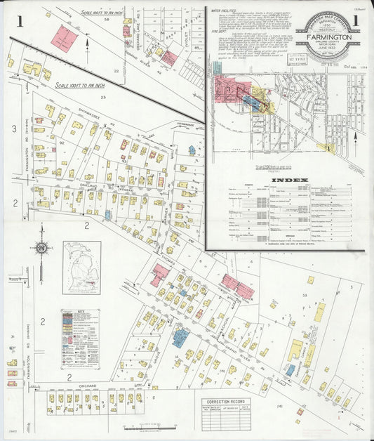 Sanborn Fire Insurance Map from Farmington, Oakland County, Michigan (1933), Sheet #0001 - Historic Sanborn Fire Insurance Map Print, vintage old map wall art, antique decor, genealogy gift, Michigan Michigan map