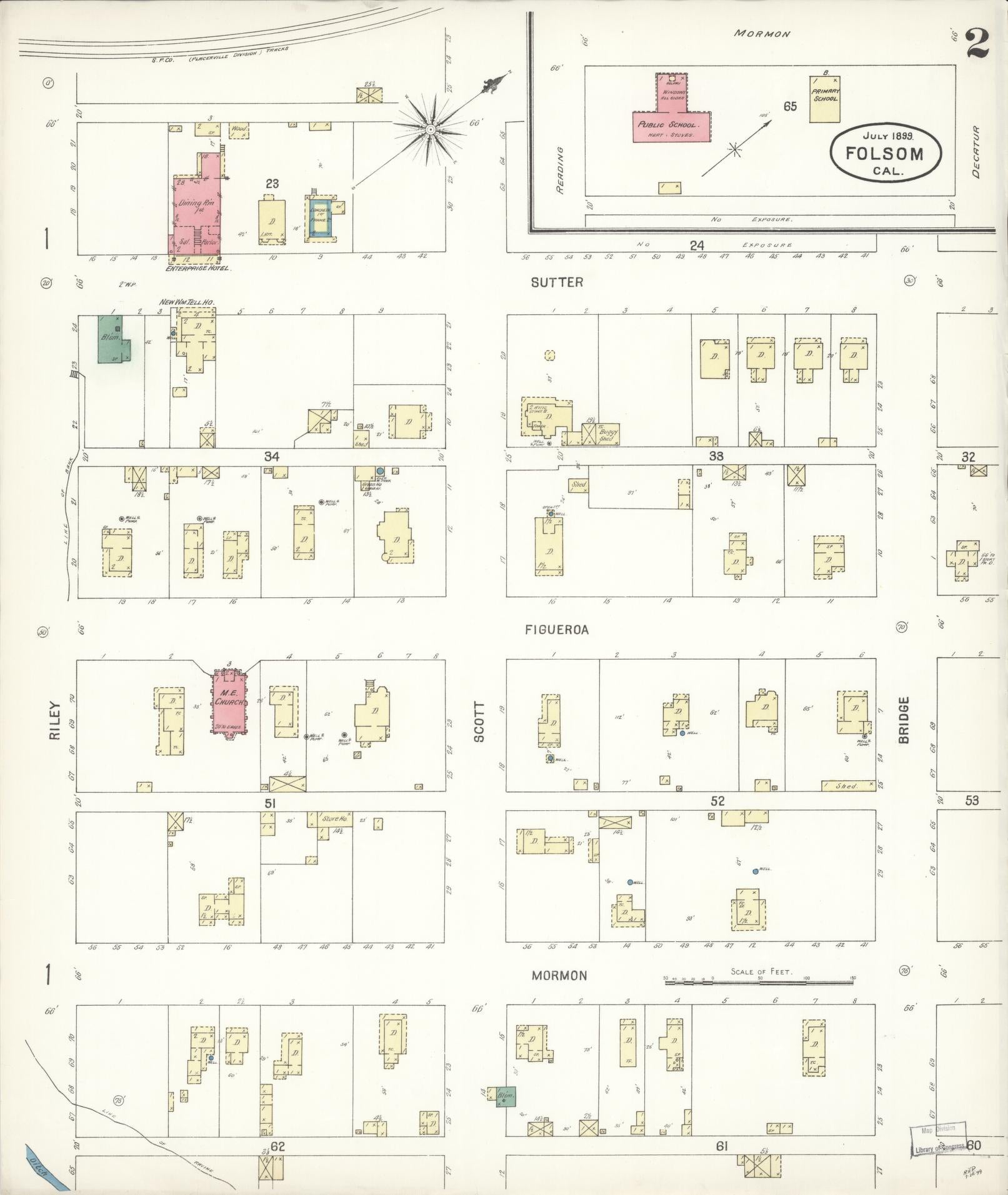Sanborn Fire Insurance Map from Folsom, Sacramento County, California (1899), Sheet #0002 - Historic Sanborn Fire Insurance Map Print, vintage old map wall art, antique decor, genealogy gift, California California map