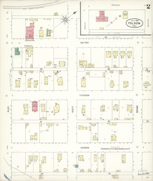 Sanborn Fire Insurance Map from Folsom, Sacramento County, California (1899), Sheet #0002 - Historic Sanborn Fire Insurance Map Print, vintage old map wall art, antique decor, genealogy gift, California California map