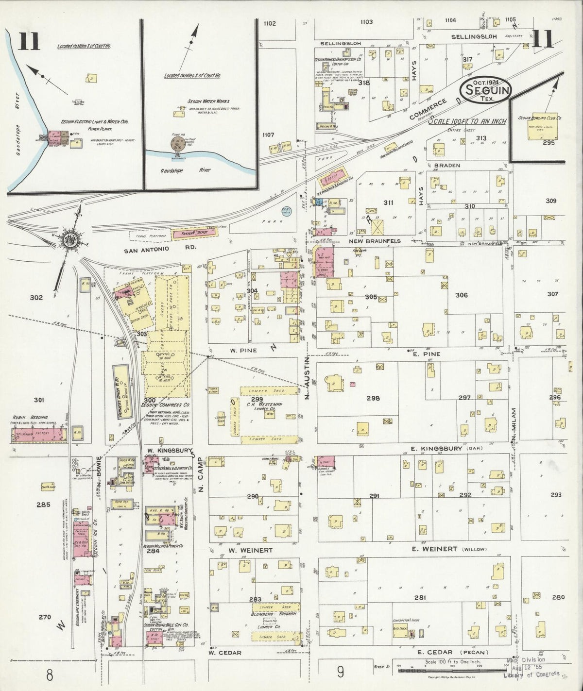 Sanborn Fire Insurance Map from Seguin, Guadalupe County, Texas (1924), Sheet #0011 - Complete Map Set gallery image, historic Sanborn map, vintage wall art, Texas Texas