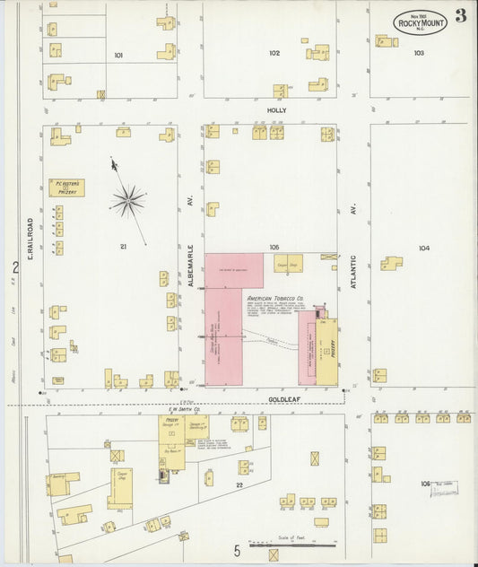 Sanborn Fire Insurance Map from Rocky Mount, Edgecombe And Nash Counties, North Carolina (1901), Sheet #0003 - Historic Sanborn Fire Insurance Map Print, vintage old map wall art, antique decor, genealogy gift, North Carolina North Carolina map