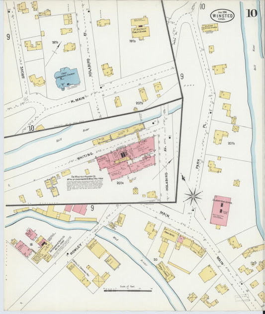 Sanborn Fire Insurance Map from Winsted, Litchfield County, Connecticut (1904), Sheet #0010 - Historic Sanborn Fire Insurance Map Print, vintage old map wall art, antique decor, genealogy gift, Connecticut Connecticut map