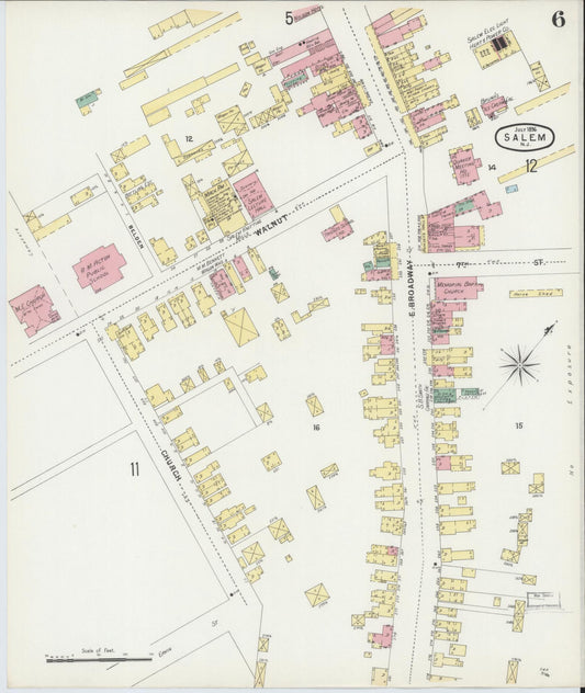 Sanborn Fire Insurance Map from Salem, Salem County, New Jersey (1896), Sheet #0006 - Historic Sanborn Fire Insurance Map Print, vintage old map wall art, antique decor, genealogy gift, New Jersey New Jersey map