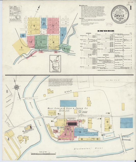 Sanborn Fire Insurance Map from Davis, Tucker County, West Virginia (1915), Sheet #0001 - Historic Sanborn Fire Insurance Map Print, vintage old map wall art, antique decor, genealogy gift, West Virginia West Virginia map