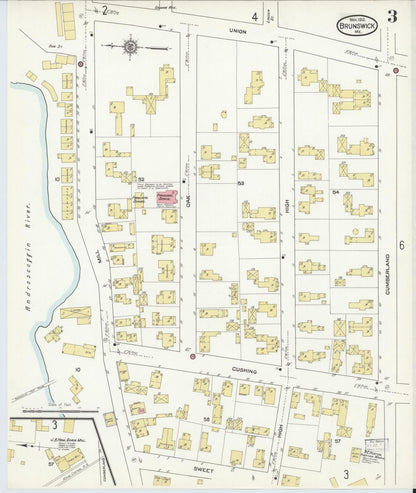 Sanborn Fire Insurance Map from Brunswick, Cumberland County, Maine (1912), Sheet #0003 - Complete Map Set gallery image, historic Sanborn map, vintage wall art, Maine Maine