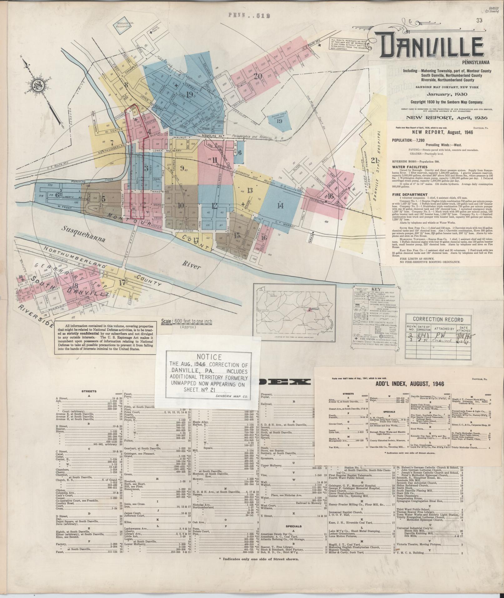 Sanborn Fire Insurance Map from Danville, Montour County, Pennsylvania. (1946) – Historic Sanborn Fire Insurance Map Print