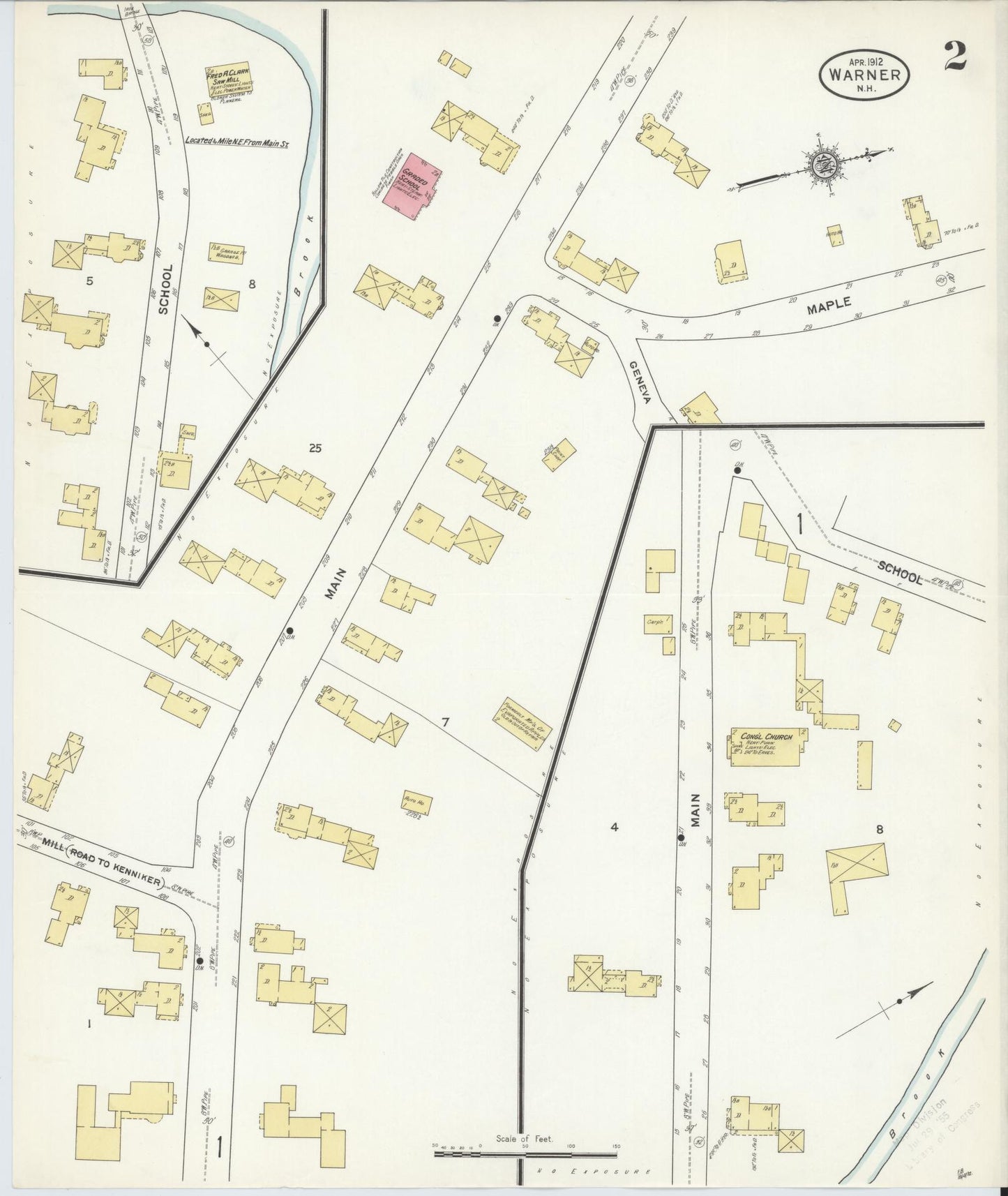 Sanborn Fire Insurance Map from Warner, Sullivan County, New Hampshire (1912), Sheet #0002 - Complete Map Set gallery image, historic Sanborn map, vintage wall art, New Hampshire New Hampshire