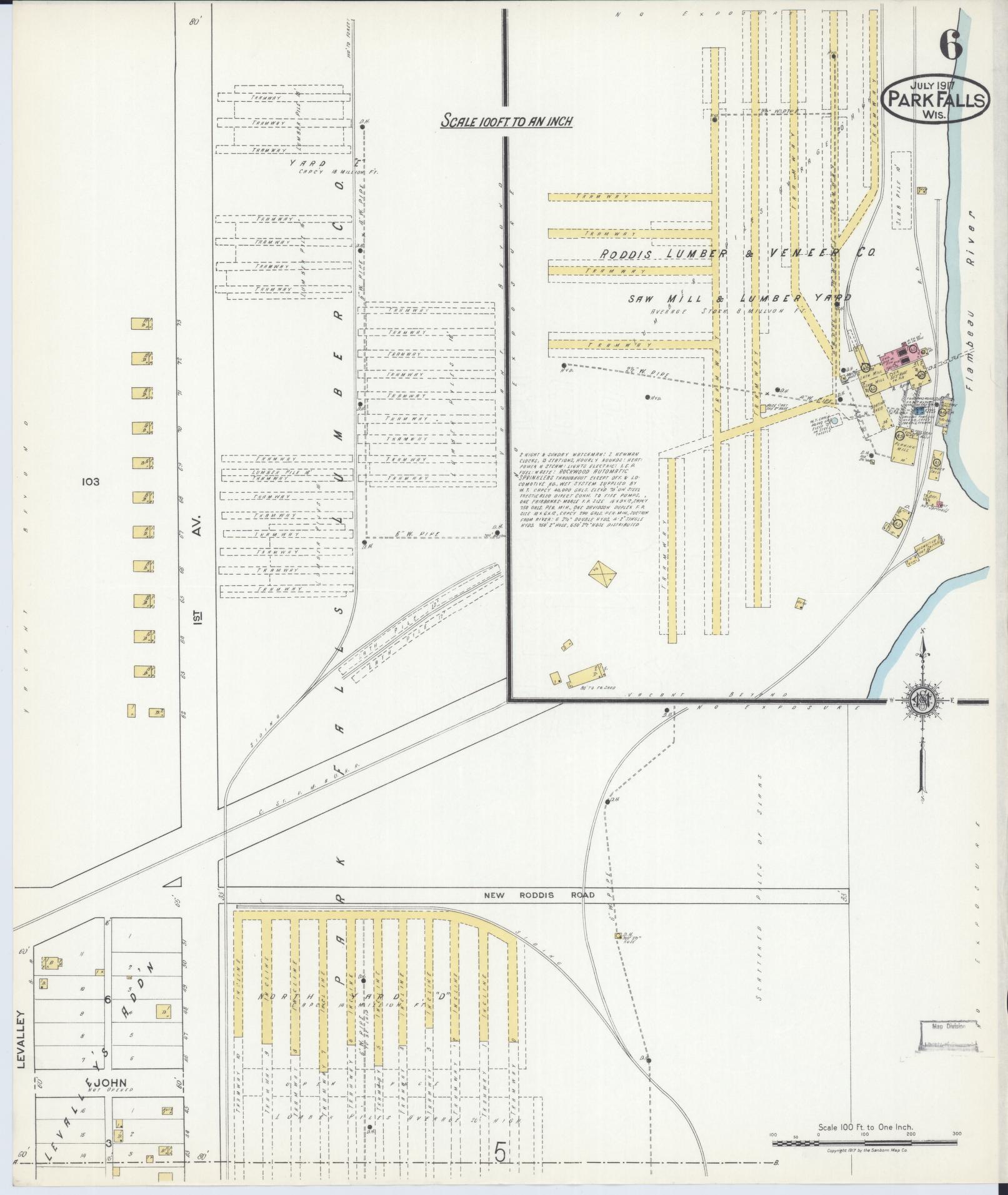 Sanborn Fire Insurance Map from Park Falls, Price County, Wisconsin (1917), Sheet #0006 - Historic Sanborn Fire Insurance Map Print, vintage old map wall art, antique decor, genealogy gift, Wisconsin Wisconsin map