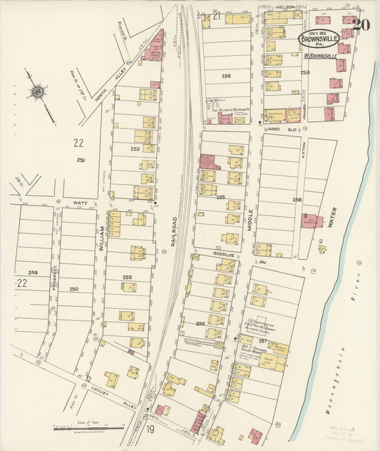 Sanborn Fire Insurance Map from Brownsville, Fayette County, Pennsylvania (1921), Sheet #0020 - Historic Sanborn Fire Insurance Map Print, vintage old map wall art, antique decor, genealogy gift, Pennsylvania Pennsylvania map