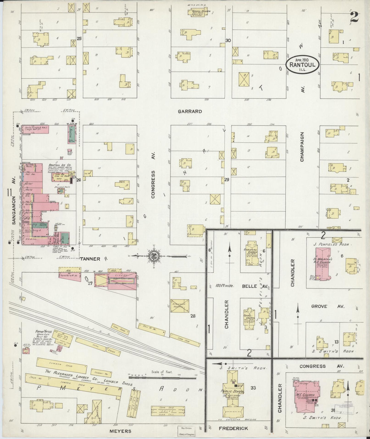 Sanborn Fire Insurance Map from Rantoul, Champaign County, Illinois (1910), Sheet #0002 - Historic Sanborn Fire Insurance Map Print, vintage old map wall art, antique decor, genealogy gift, Illinois Illinois map