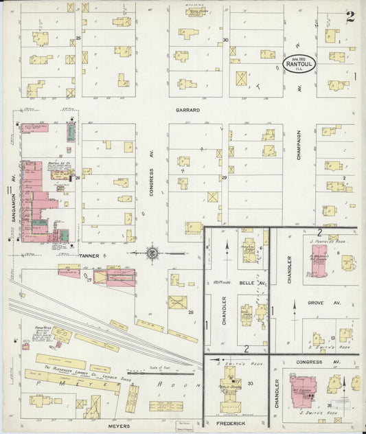 Sanborn Fire Insurance Map from Rantoul, Champaign County, Illinois (1910), Sheet #0002 - Historic Sanborn Fire Insurance Map Print, vintage old map wall art, antique decor, genealogy gift, Illinois Illinois map