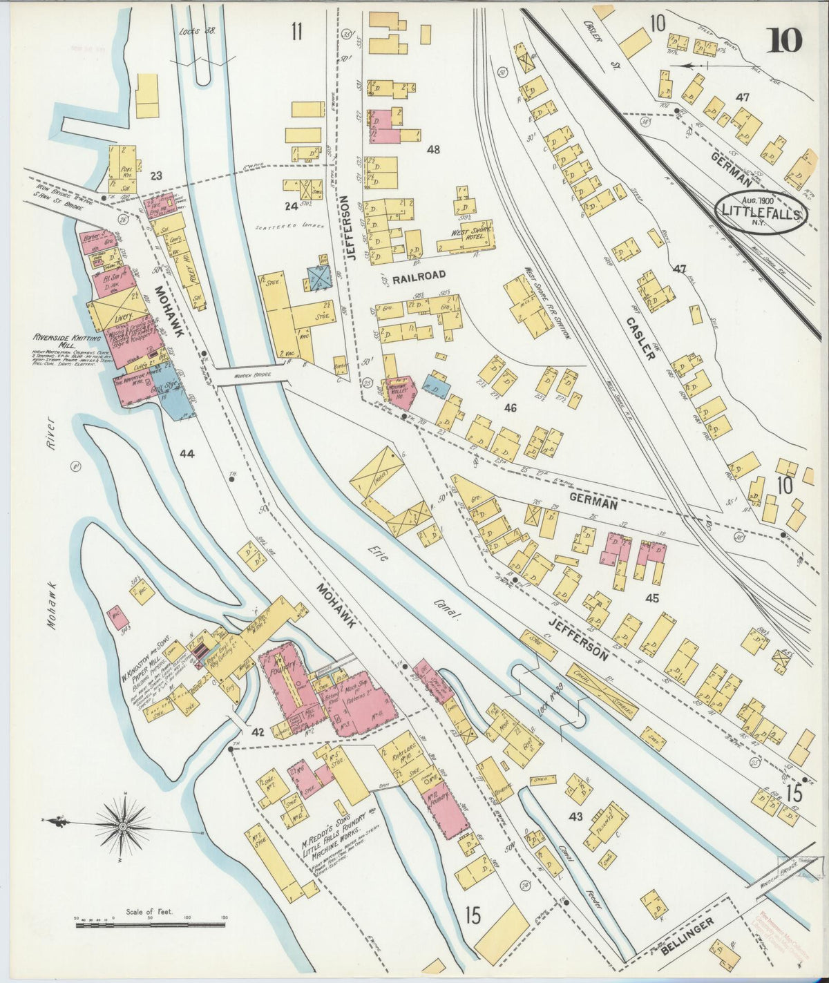 Sanborn Fire Insurance Map from Little Falls, Herkimer County, New York (1900), Sheet #0010 - Historic Sanborn Fire Insurance Map Print, vintage old map wall art, antique decor, genealogy gift, New York New York map