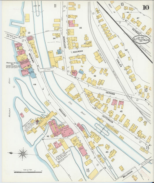 Sanborn Fire Insurance Map from Little Falls, Herkimer County, New York (1900), Sheet #0010 - Historic Sanborn Fire Insurance Map Print, vintage old map wall art, antique decor, genealogy gift, New York New York map
