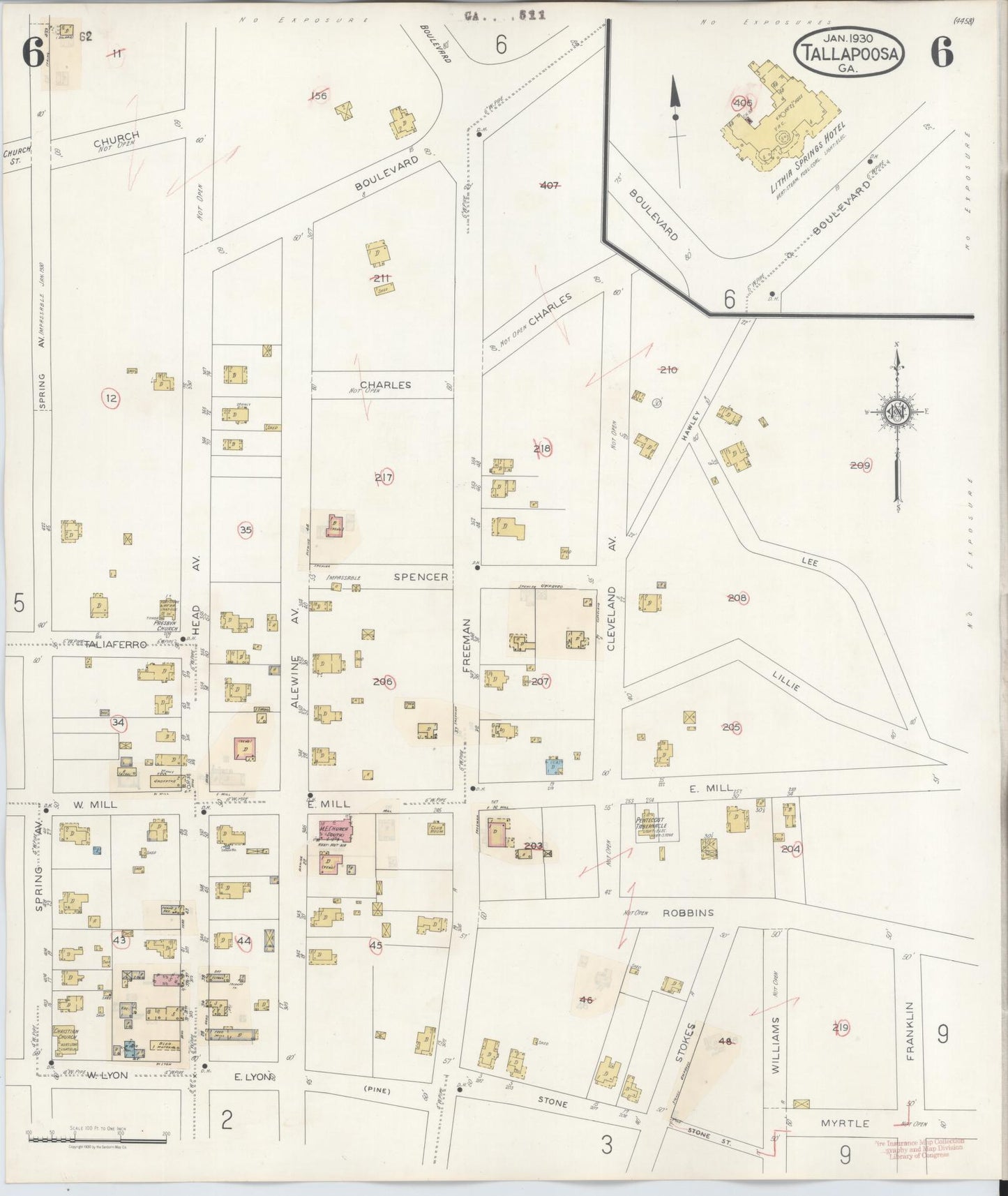 Sanborn Fire Insurance Map from Tallapoosa, Haralson County, Georgia (1939), Sheet #0006 - Complete Map Set gallery image, historic Sanborn map, vintage wall art, Georgia Georgia