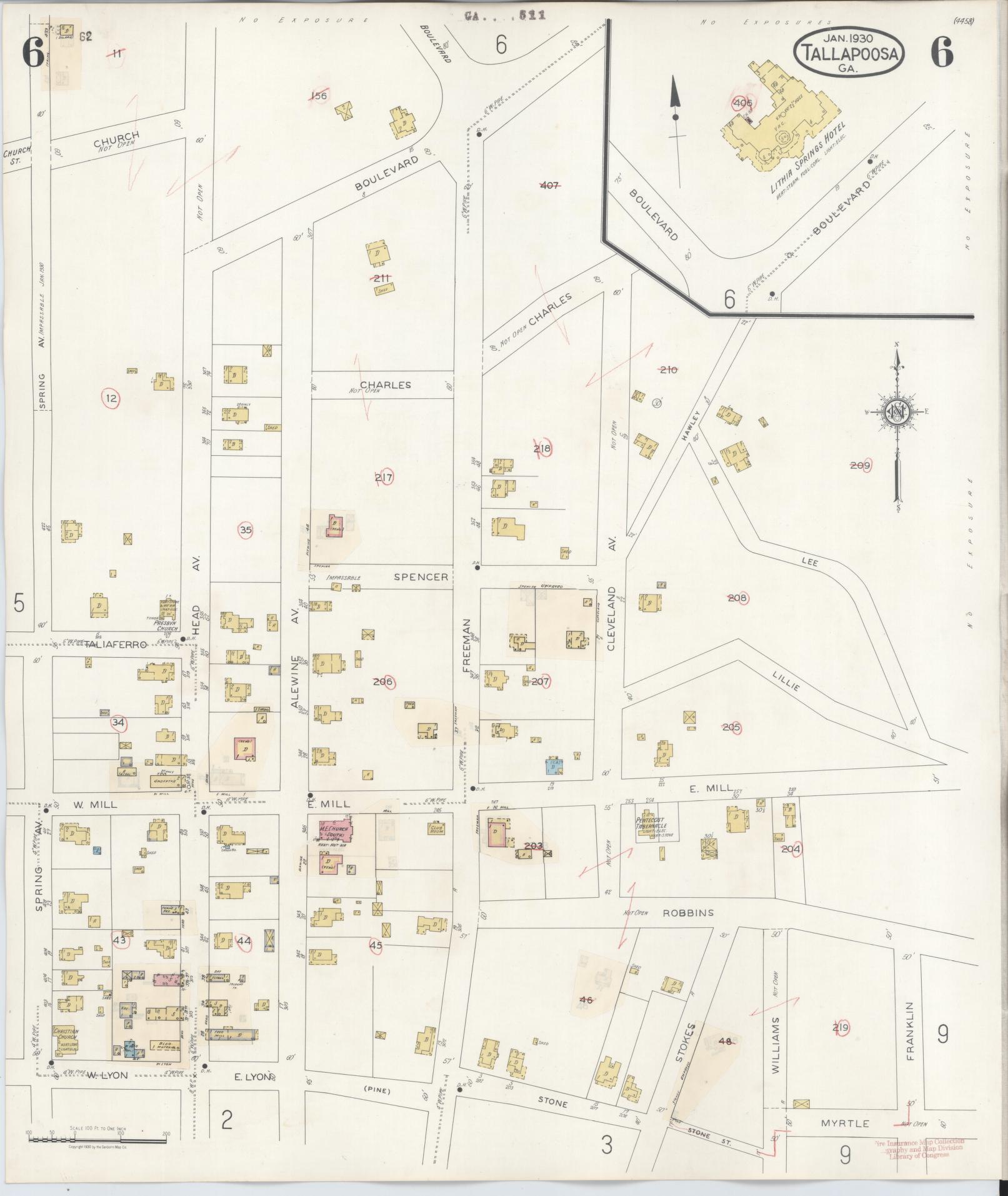 Sanborn Fire Insurance Map from Tallapoosa, Haralson County, Georgia (1939), Sheet #0006 - Complete Map Set gallery image, historic Sanborn map, vintage wall art, Georgia Georgia