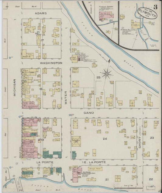 Sanborn Fire Insurance Map from Plymouth, Marhshall County, Indiana (1886), Sheet #0003 - Historic Sanborn Fire Insurance Map Print, vintage old map wall art, antique decor, genealogy gift, Indiana Indiana map