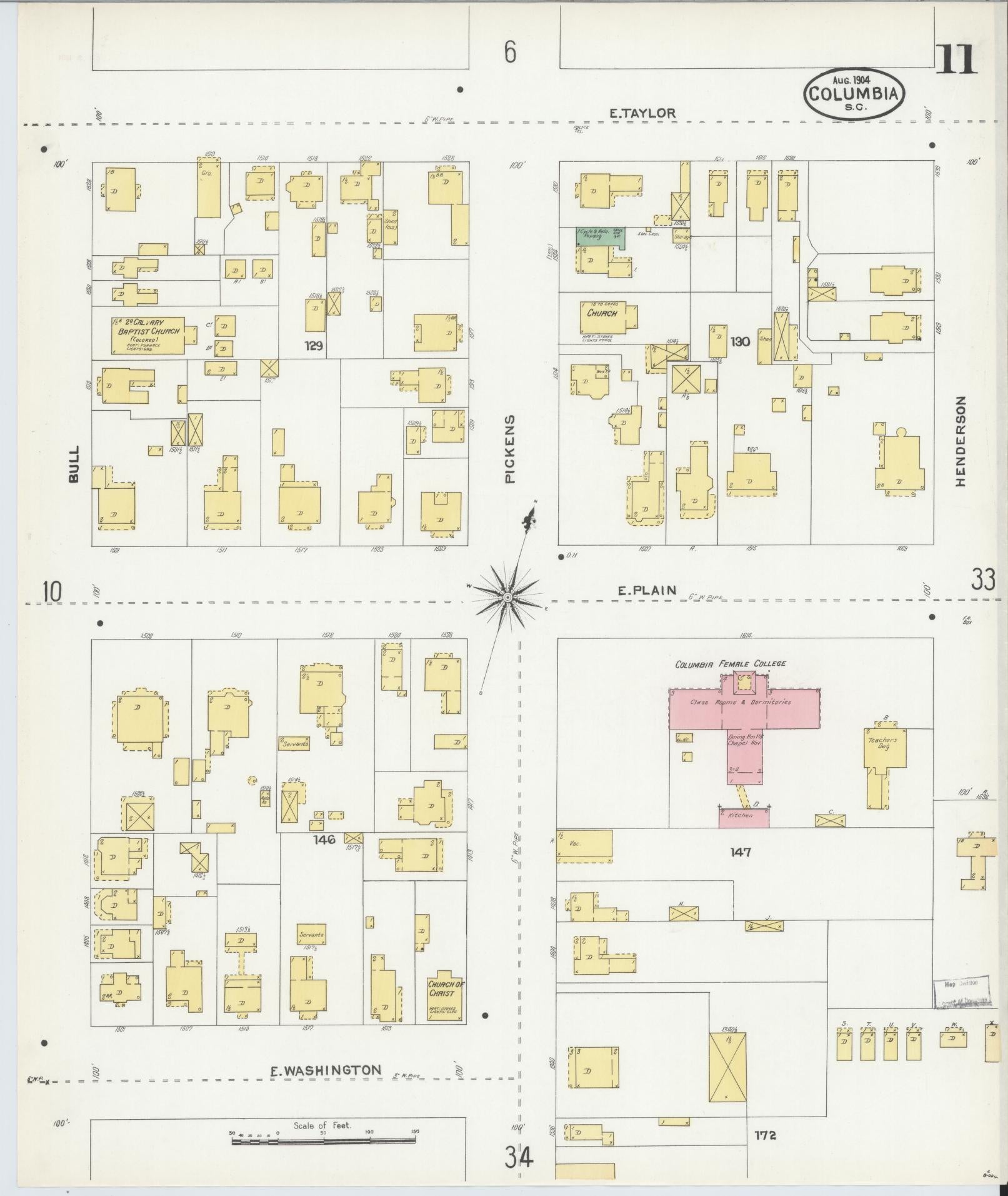 Sanborn Fire Insurance Map from Columbia, Richland County, South Carolina (1904), Sheet #0011 - Complete Map Set gallery image, historic Sanborn map, vintage wall art, South Carolina South Carolina