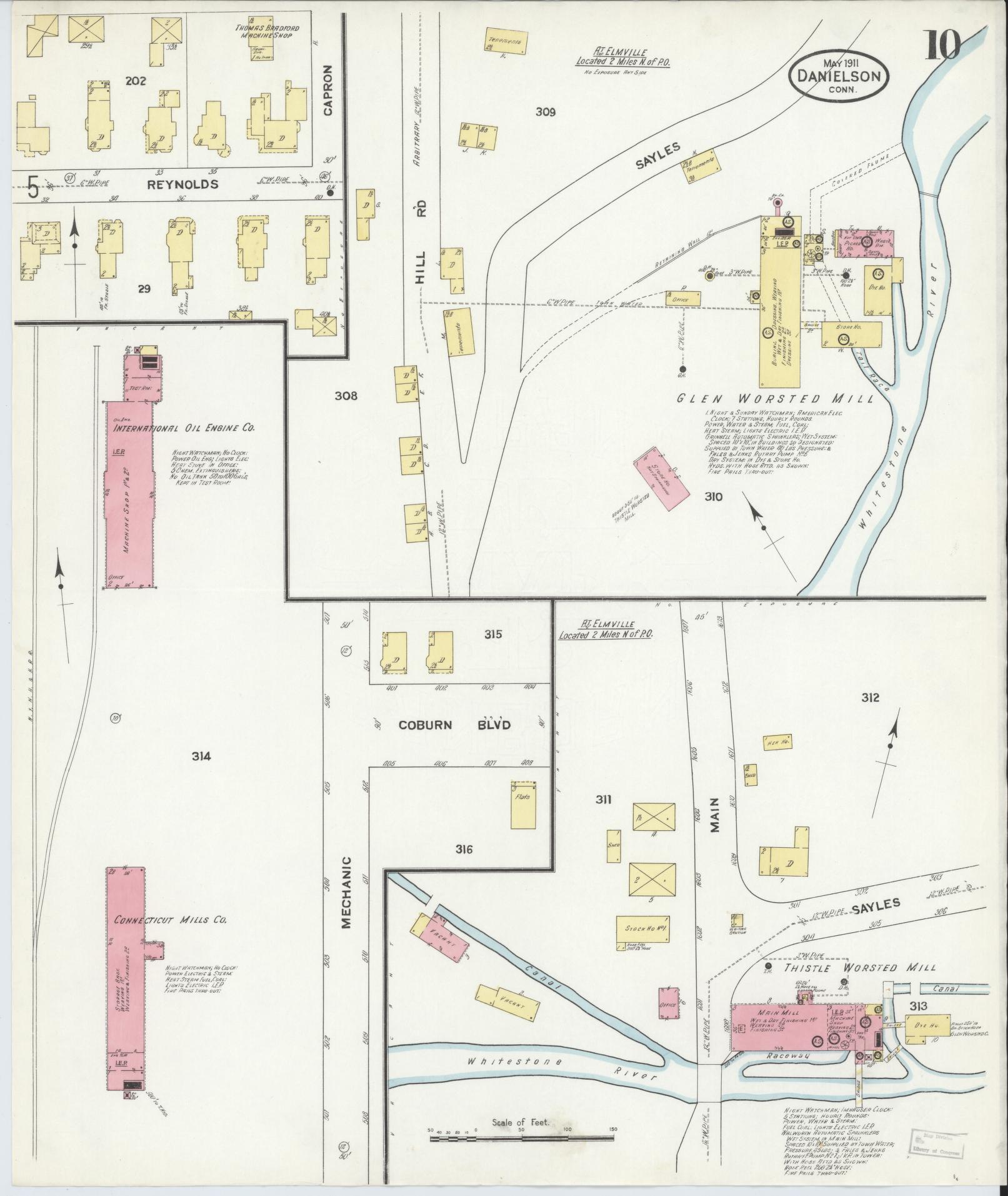 Sanborn Fire Insurance Map from Danielson, Windham County, Connecticut (1911), Sheet #0010 - Historic Sanborn Fire Insurance Map Print, vintage old map wall art, antique decor, genealogy gift, Connecticut Connecticut map