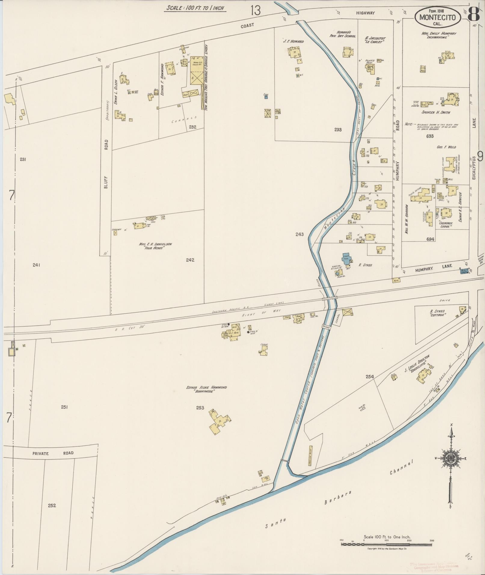 Sanborn Fire Insurance Map from Montecito, Santa Barbara County, California (1918), Sheet #0008 - Complete Map Set gallery image, historic Sanborn map, vintage wall art, California California