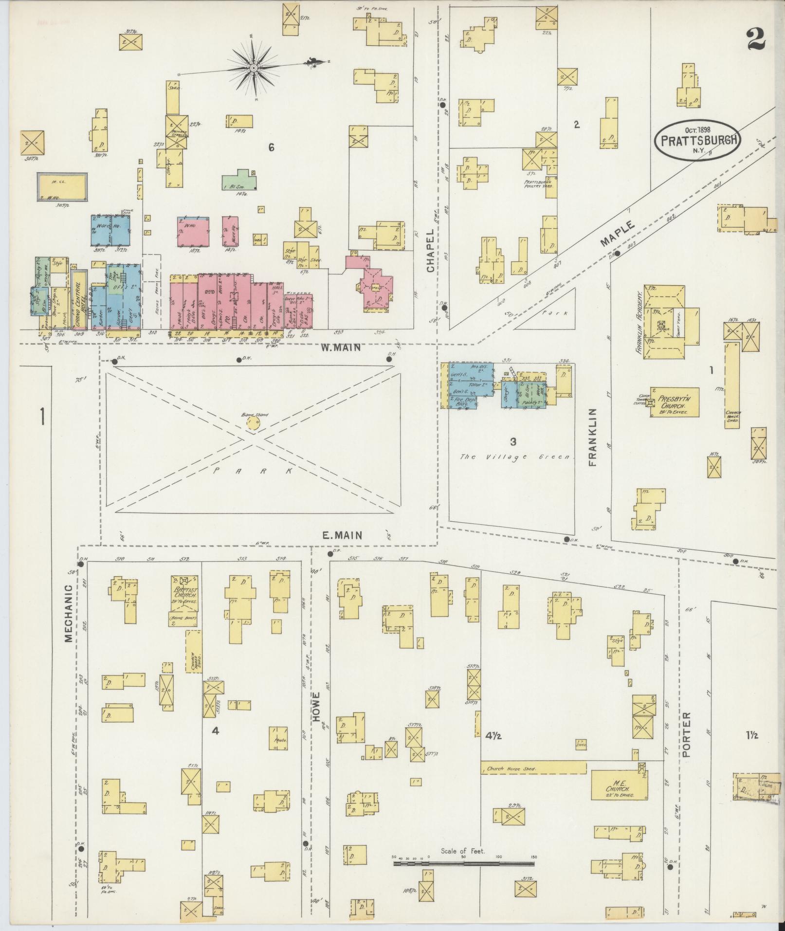 Sanborn Fire Insurance Map from Prattsburgh, Steuben County, New York (1898), Sheet #0002 - Historic Sanborn Fire Insurance Map Print, vintage old map wall art, antique decor, genealogy gift, New York New York map